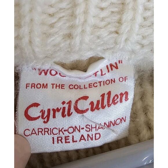 Vintage Cyril Cullen Wool Blend Cardigan Sweater Ireland White Cream Button - Picture 10 of 10
